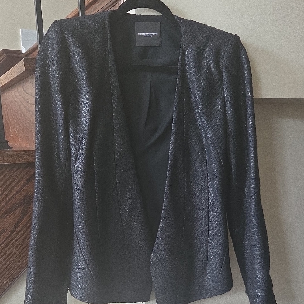 Narciso Rodriguez Textured Silk Blend Black Blazer